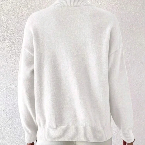 Women's Solid Color Cowl Neck Dropped Shoulder Long Sleeve Casual Sweater - Picture 2 of 5